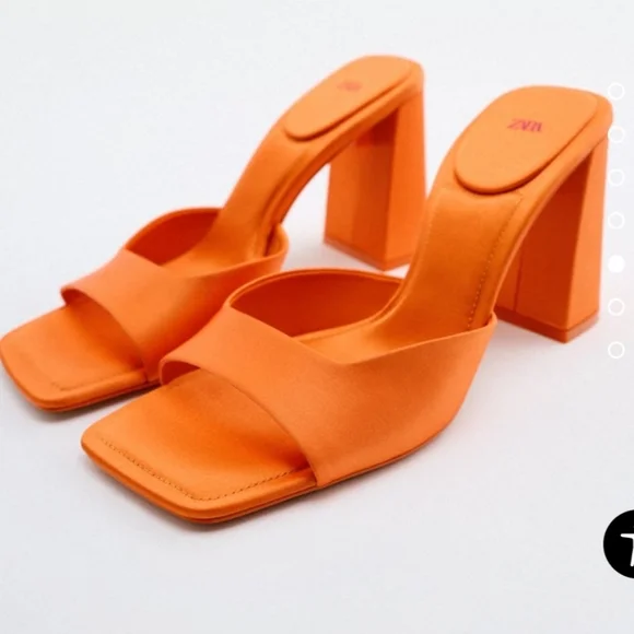 Zara | Shoes | High Heeled Sandals Mule Satin Orange Block